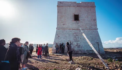 Fernando P Ferreira, Threading an (un)Safe Plot (2023) within Beyond What Drifts Us Apart, part of Mahalla Festival and MagiC Carpets Platform. Co-funded by European Union’s Creative Europe programme, Arts Council Malta. Photo: Elisa von Brockdorff